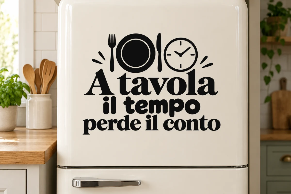 A tavola il tempo perde il conto - simulazione su anta liscia del frigorifero