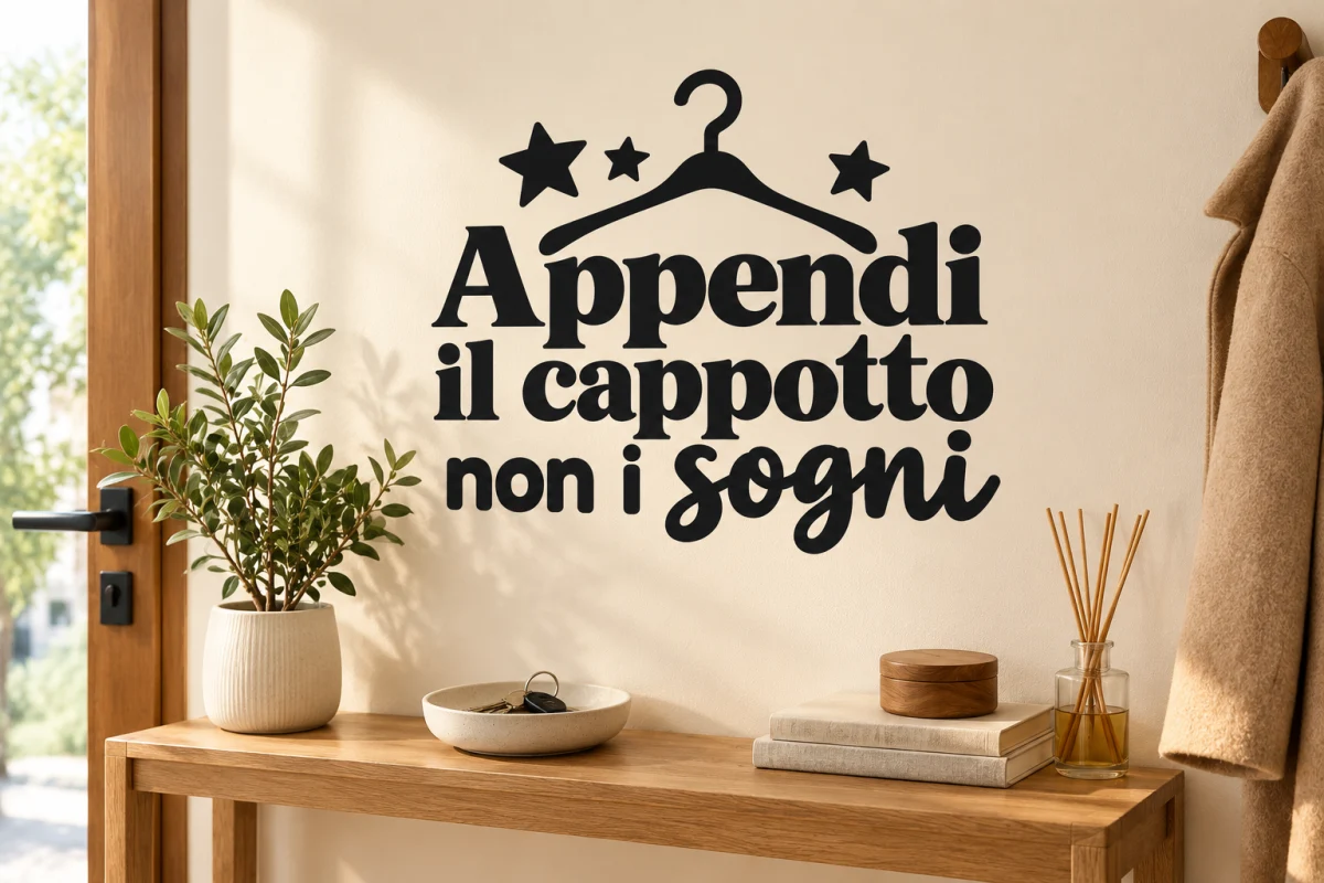 Appendi il cappotto non i sogni - simulazione su parete liscia dell'ingresso