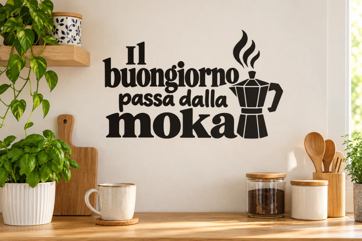 Il buongiorno passa dalla moka - simulazione su parete liscia della cucina