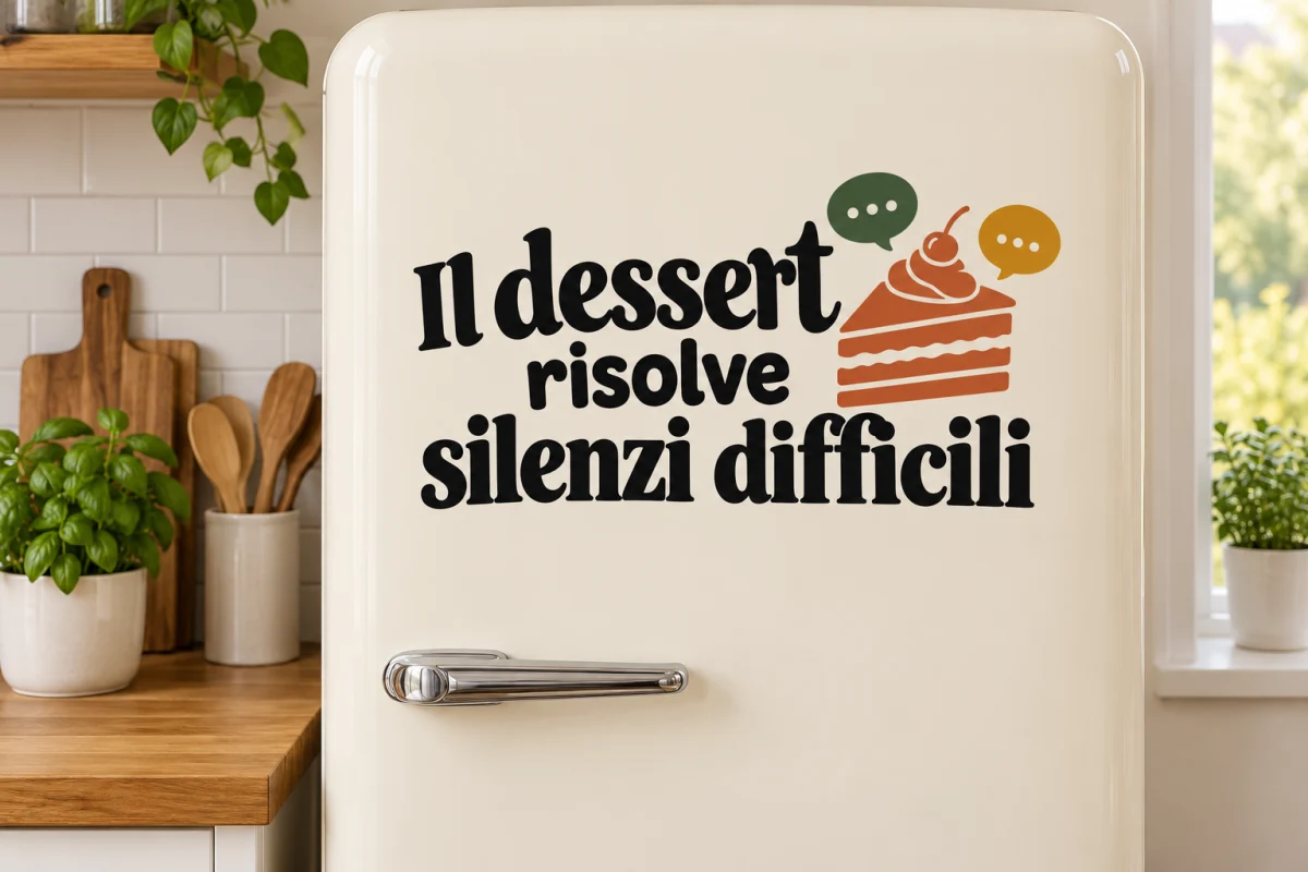 Il dessert risolve silenzi difficili - simulazione su anta liscia del frigorifero