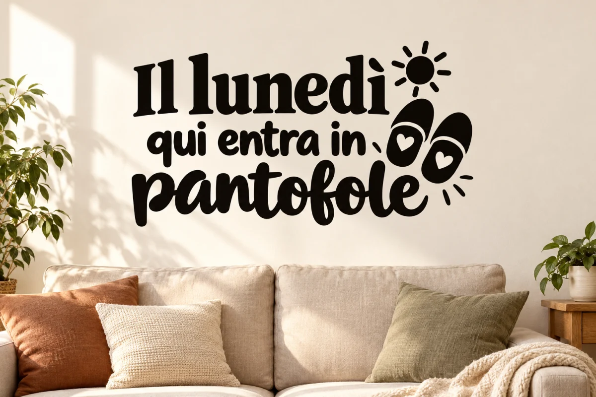 Il lunedì qui entra in pantofole - simulazione su parete liscia del soggiorno