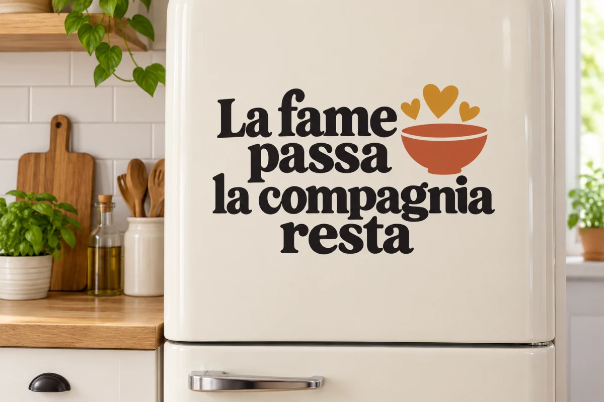 La fame passa la compagnia resta - simulazione su anta liscia del frigorifero
