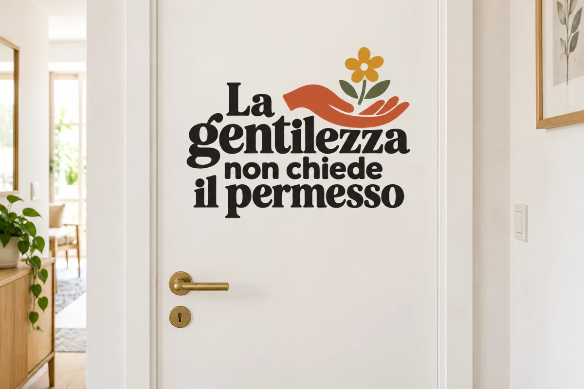 La gentilezza non chiede il permesso - simulazione su porta interna liscia