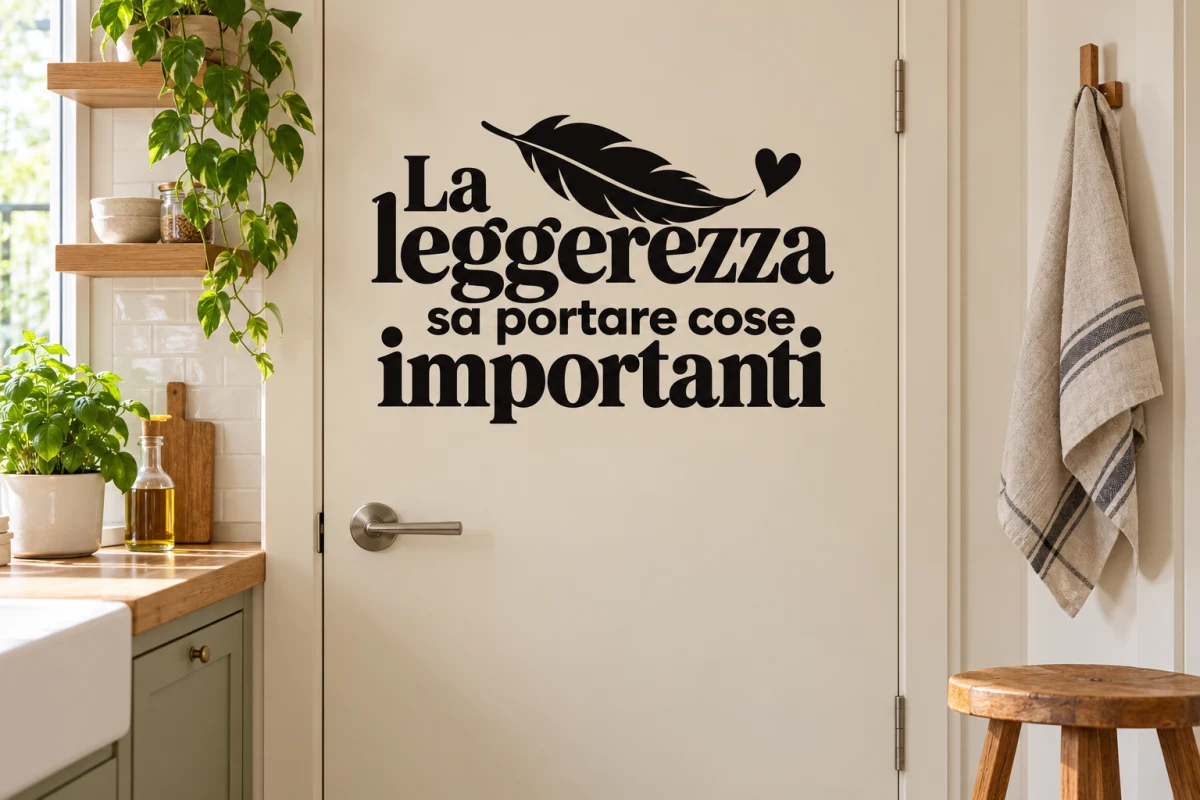 La leggerezza sa portare cose importanti - simulazione su porta liscia della dispensa