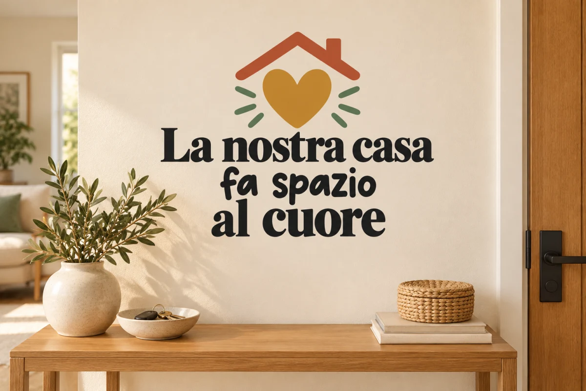 La nostra casa fa spazio al cuore - simulazione su parete liscia dell'ingresso