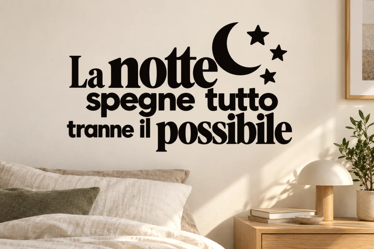 La notte spegne tutto tranne il possibile - simulazione su parete liscia della camera