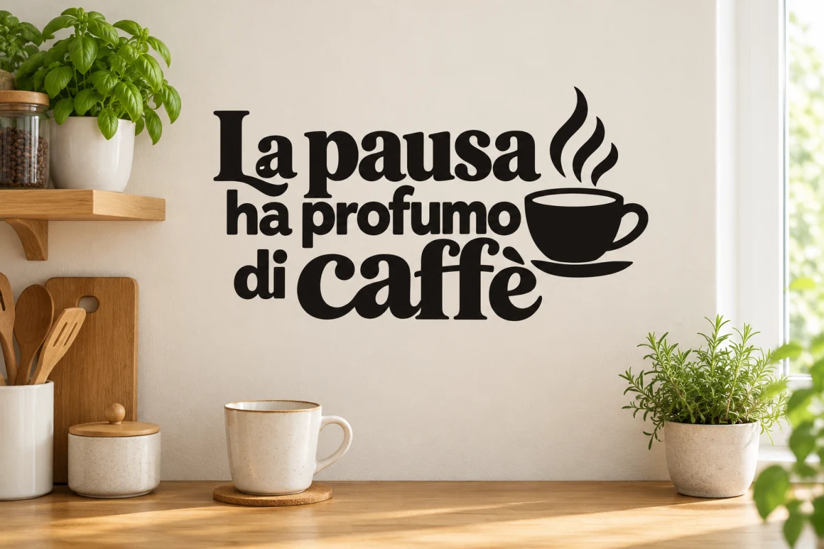 La pausa ha profumo di caffè - simulazione su parete liscia della cucina