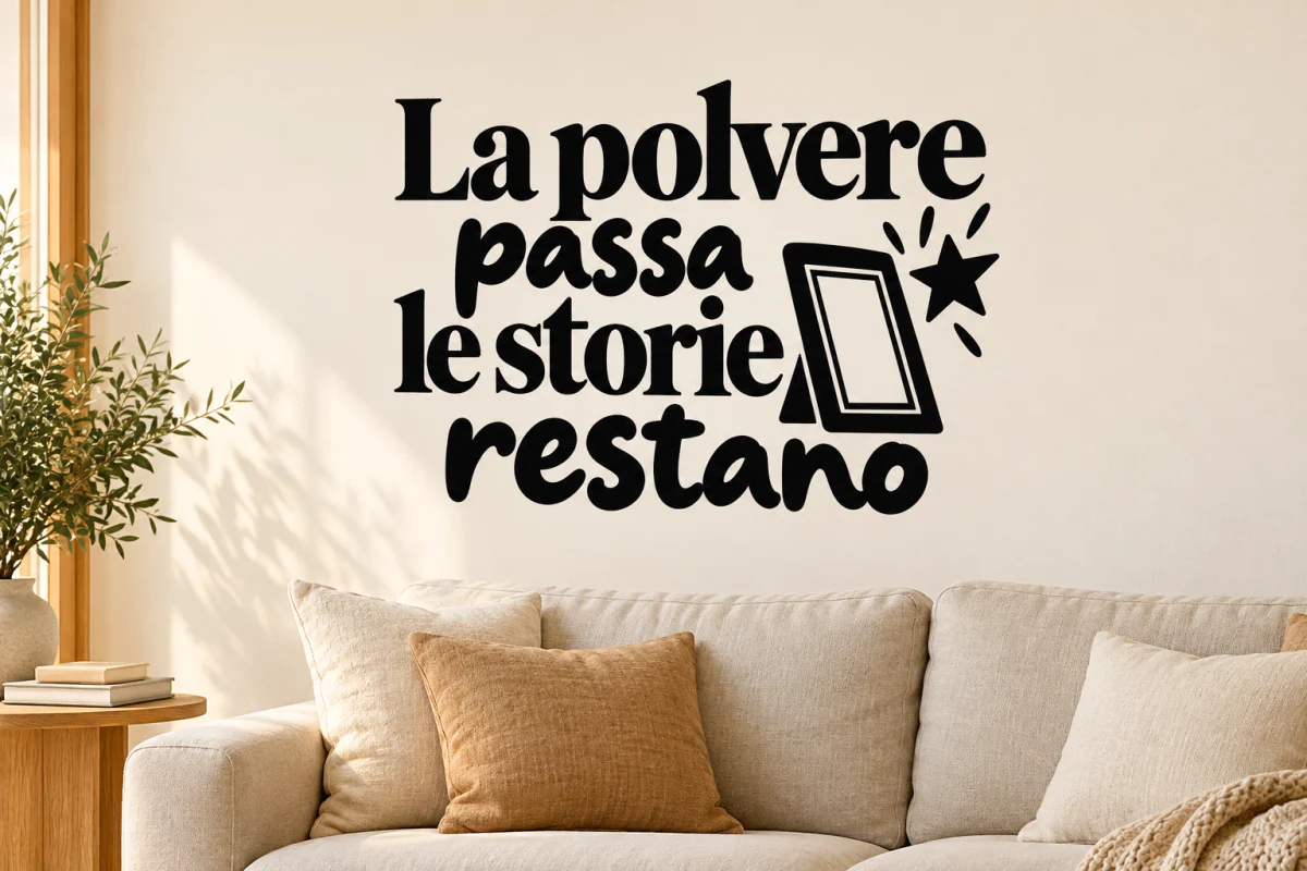 La polvere passa le storie restano - simulazione su parete liscia del soggiorno