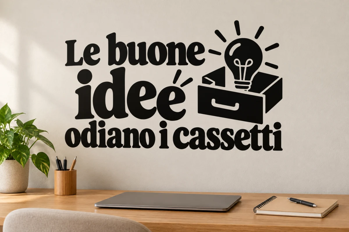 Le buone idee odiano i cassetti - simulazione su parete liscia dello studio