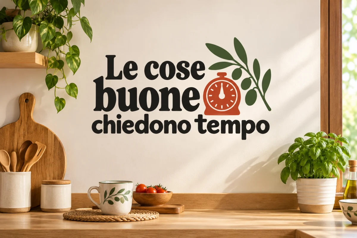 Le cose buone chiedono tempo - simulazione su parete liscia della cucina
