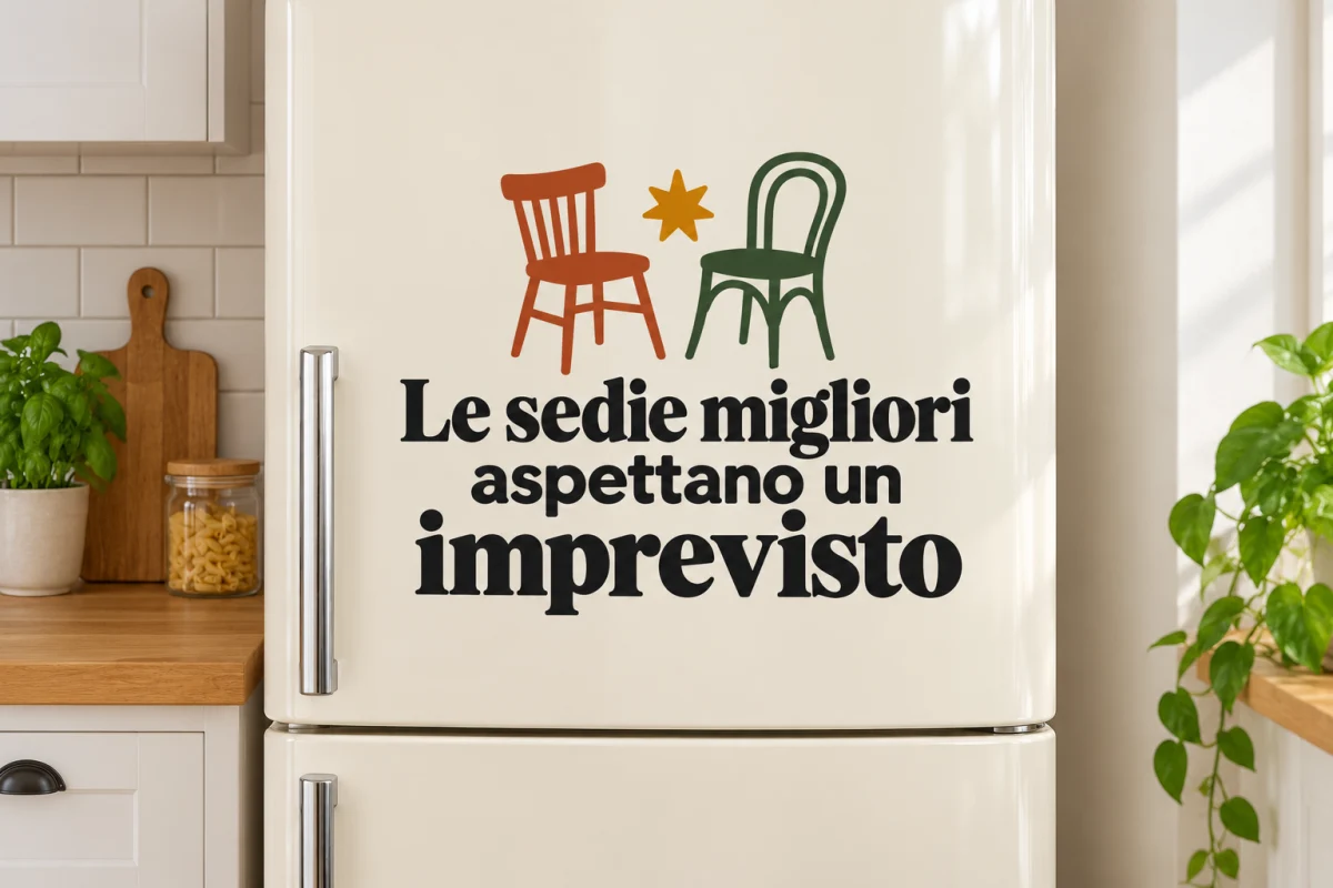 Le sedie migliori aspettano un imprevisto - simulazione su anta liscia del frigorifero