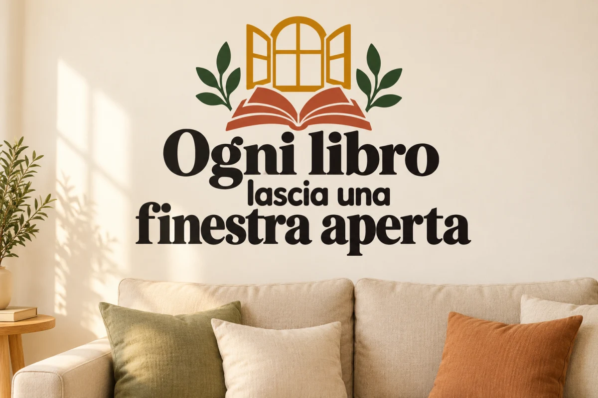 Ogni libro lascia una finestra aperta - simulazione su parete liscia del soggiorno