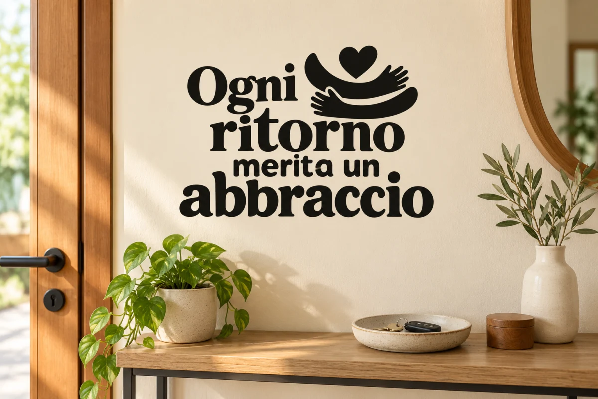 Ogni ritorno merita un abbraccio - simulazione su parete liscia dell'ingresso