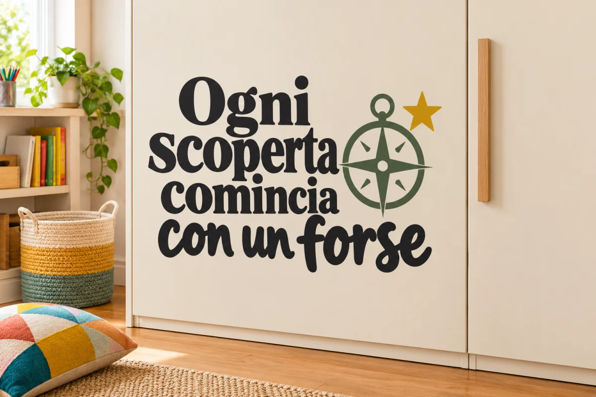 Ogni scoperta comincia con un forse - simulazione su anta liscia dell'armadio