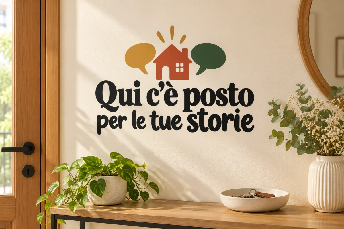 Qui c'è posto per le tue storie - simulazione su parete liscia dell'ingresso