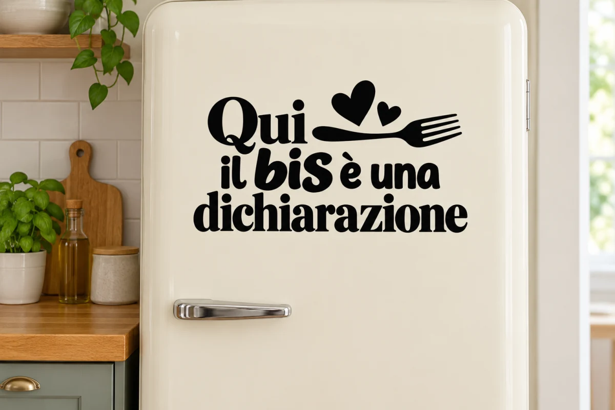 Qui il bis è una dichiarazione - simulazione su anta liscia del frigorifero