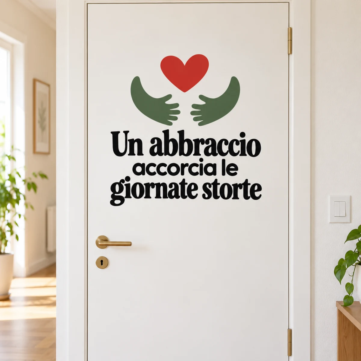 Un abbraccio accorcia le giornate storte - simulazione su porta interna liscia
