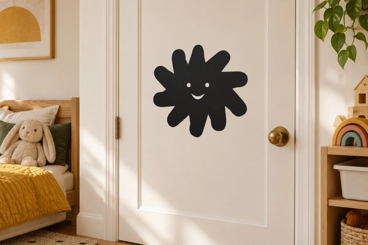 Sole Sorriso - simulazione fotografica su porta liscia della cameretta