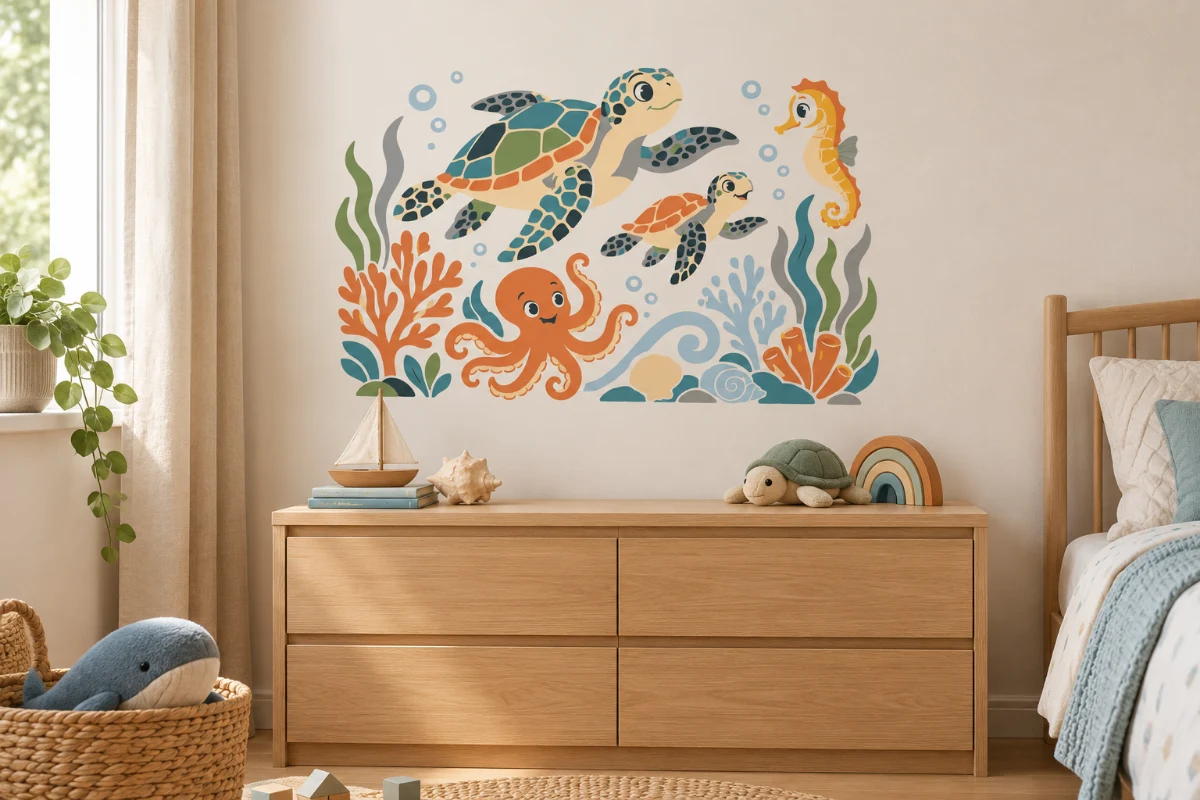 Esempio di posa del tema Mare e tartarughe; per il disegno ordinato fa fede la prima immagine