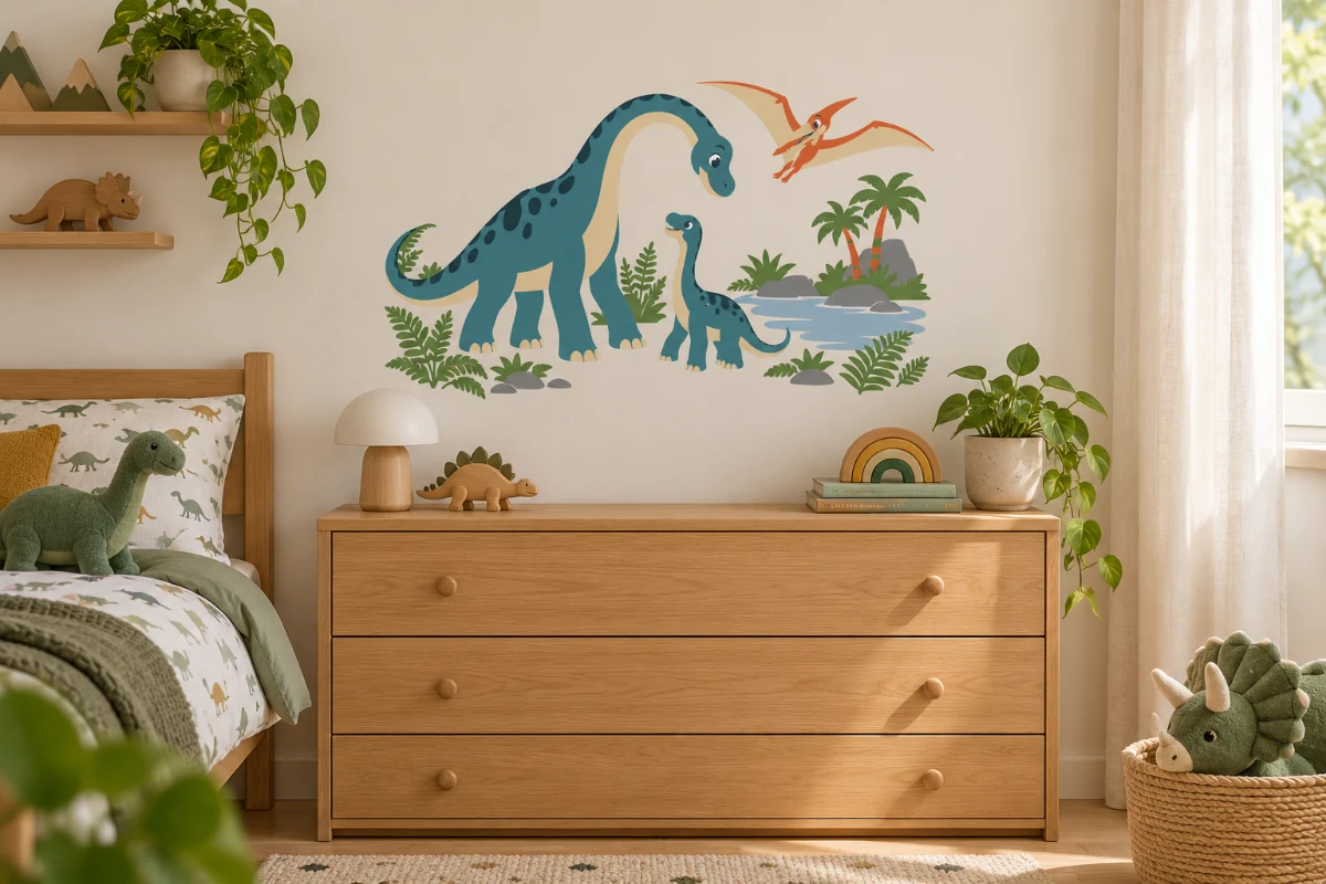 Esempio di posa del tema Dinosauri; per il disegno ordinato fa fede la prima immagine