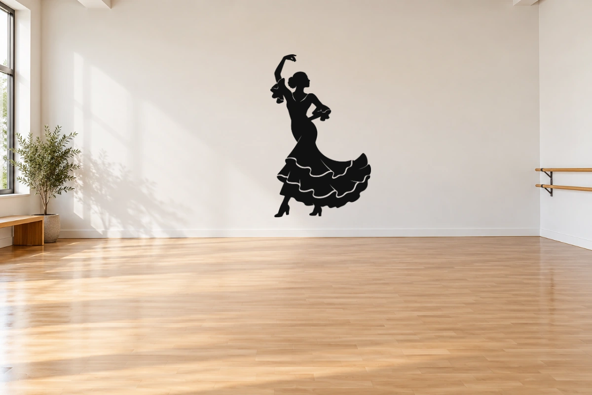 Passo di flamenco - stesso adesivo in sala da ballo; scala indicativa, arredi esclusi