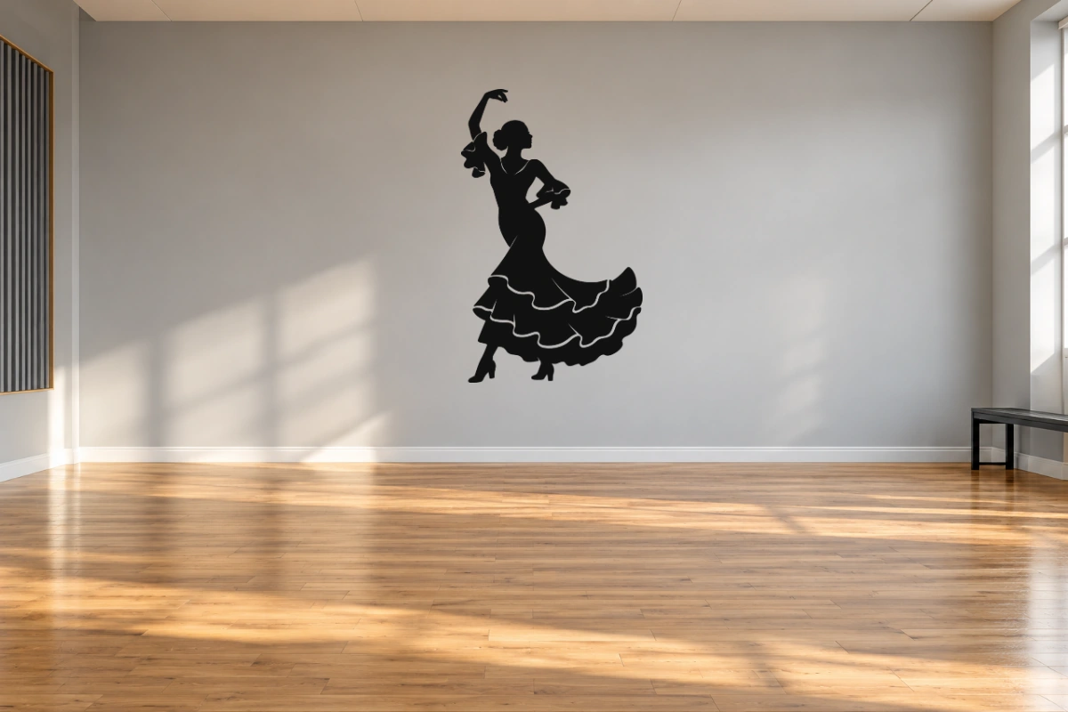 Passo di flamenco - stesso adesivo in sala da ballo; scala indicativa, arredi esclusi