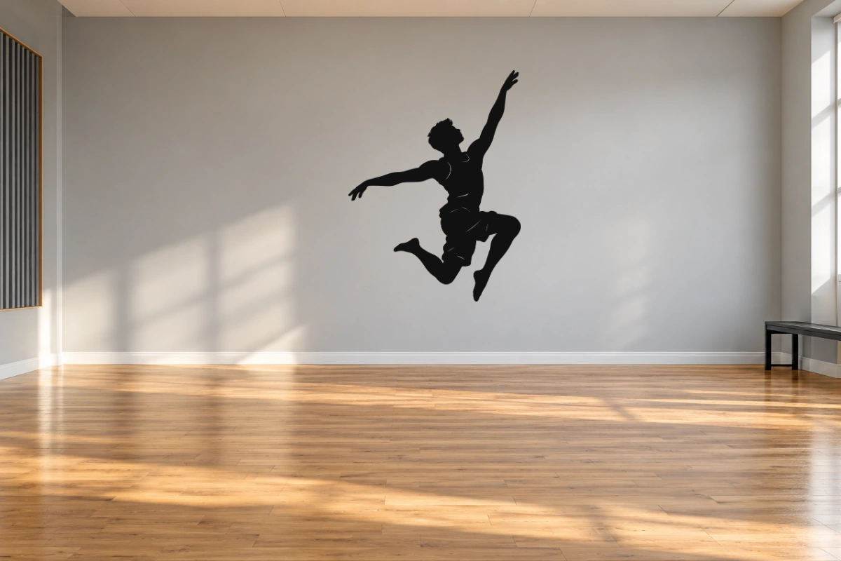 Il salto raccolto del danzatore - stesso adesivo in sala da ballo; scala indicativa, arredi esclusi