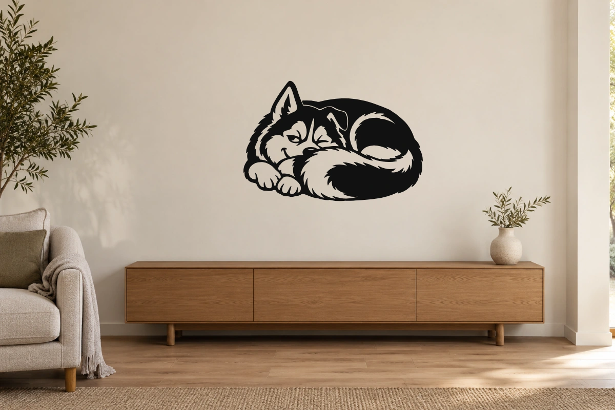 Husky sonnellino - stesso adesivo in ambiente realistico studio; scala indicativa, arredi esclusi