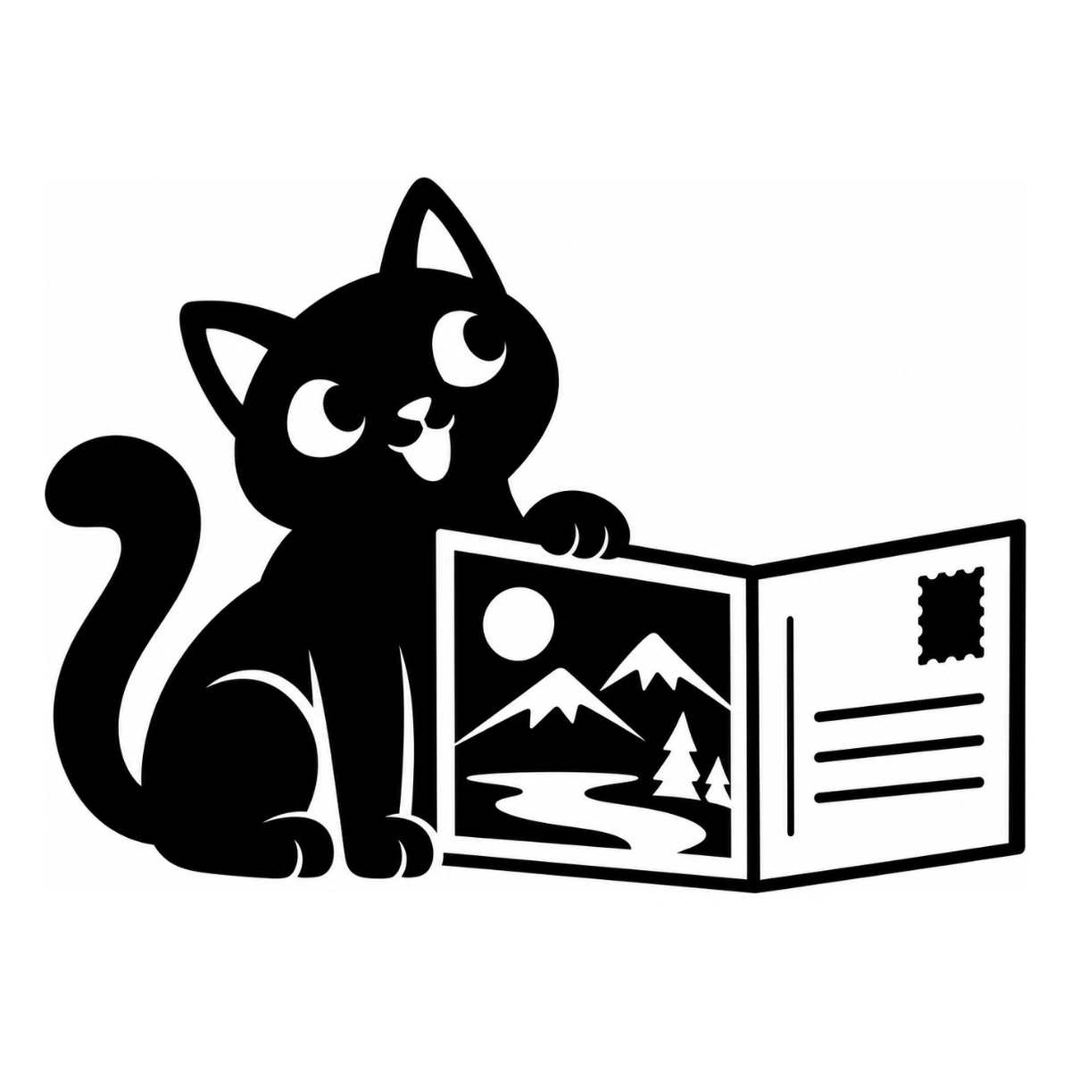 Cartolina dal divano - disegno adesivo gatto nero