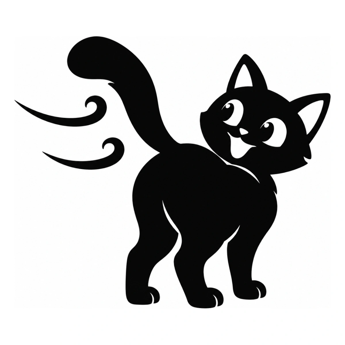 Coda al vento - disegno adesivo gatto nero