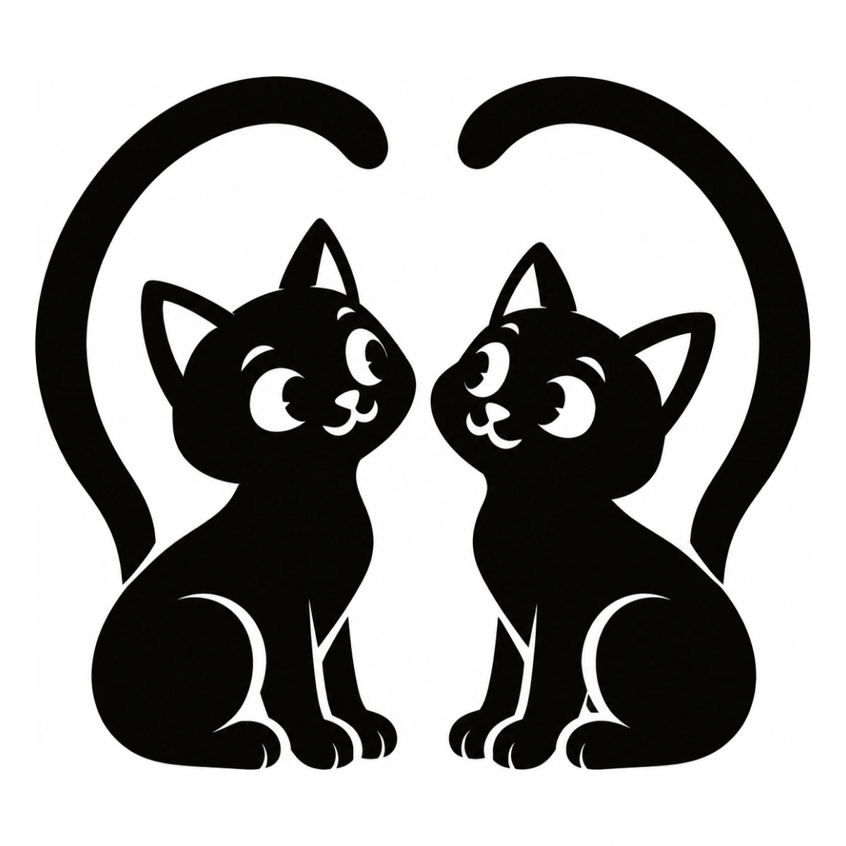 Due code un cuore - disegno adesivo gatto nero