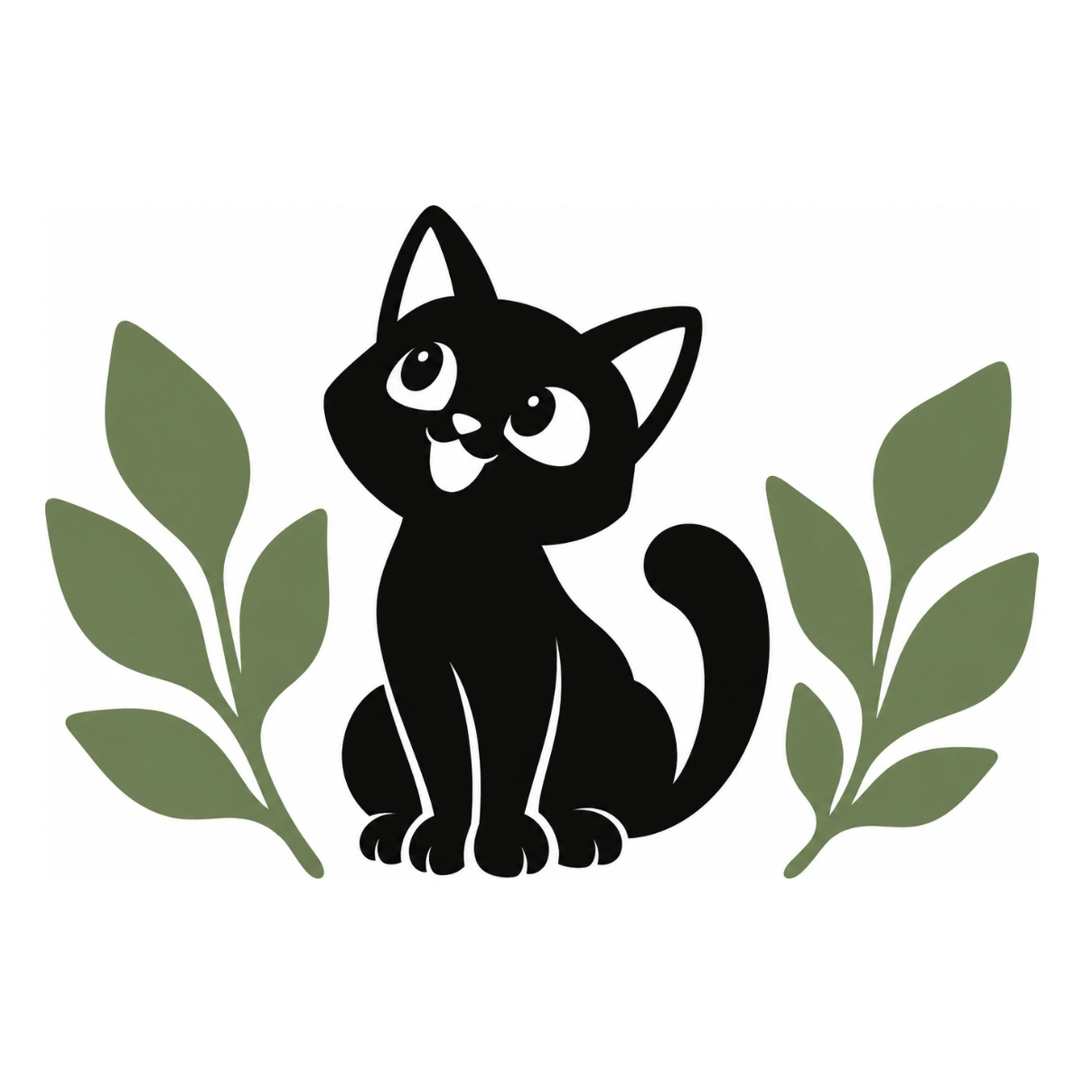 Gatto tra due foglie - disegno adesivo gatto multicolore a elementi separati