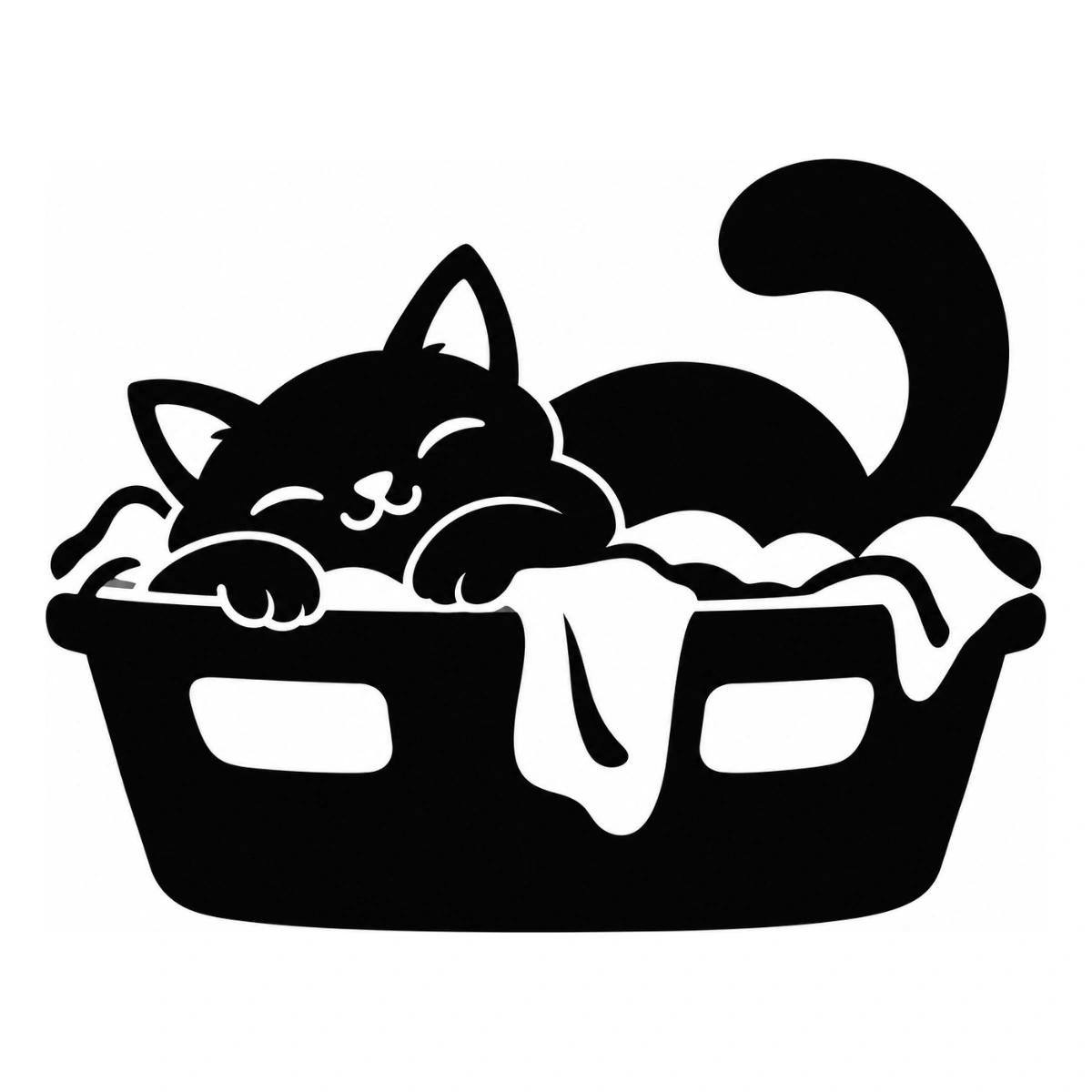Il bucato aspetta - disegno adesivo gatto nero