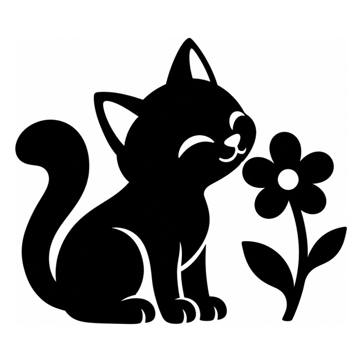 Il fiore sotto esame - disegno adesivo gatto nero