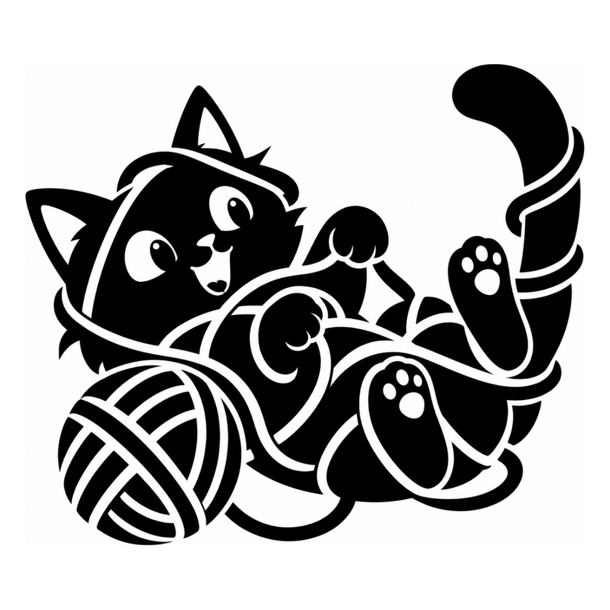 Il gomitolo ha vinto - disegno adesivo gatto nero
