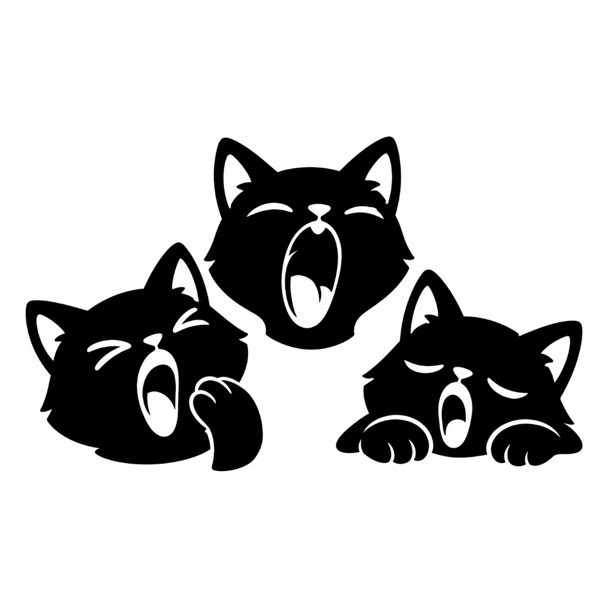 Il trio degli sbadigli - disegno adesivo gatto nero