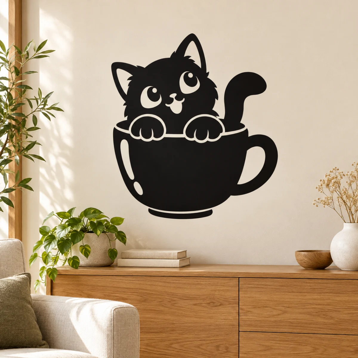 Pausa nella tazza - simulazione su parete liscia del soggiorno