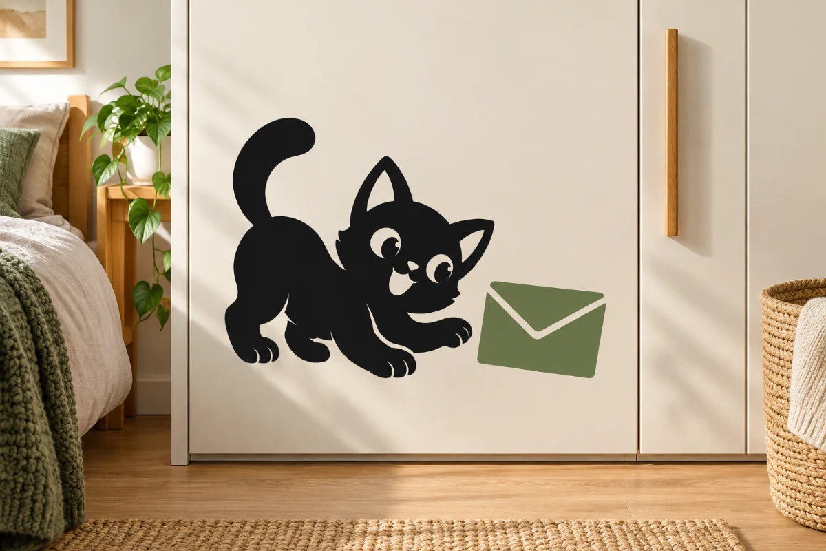 Posta per il gatto - simulazione su anta liscia dell'armadio