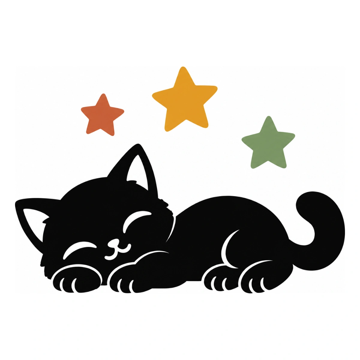 Sogni in tre stelle - disegno adesivo gatto multicolore a elementi separati