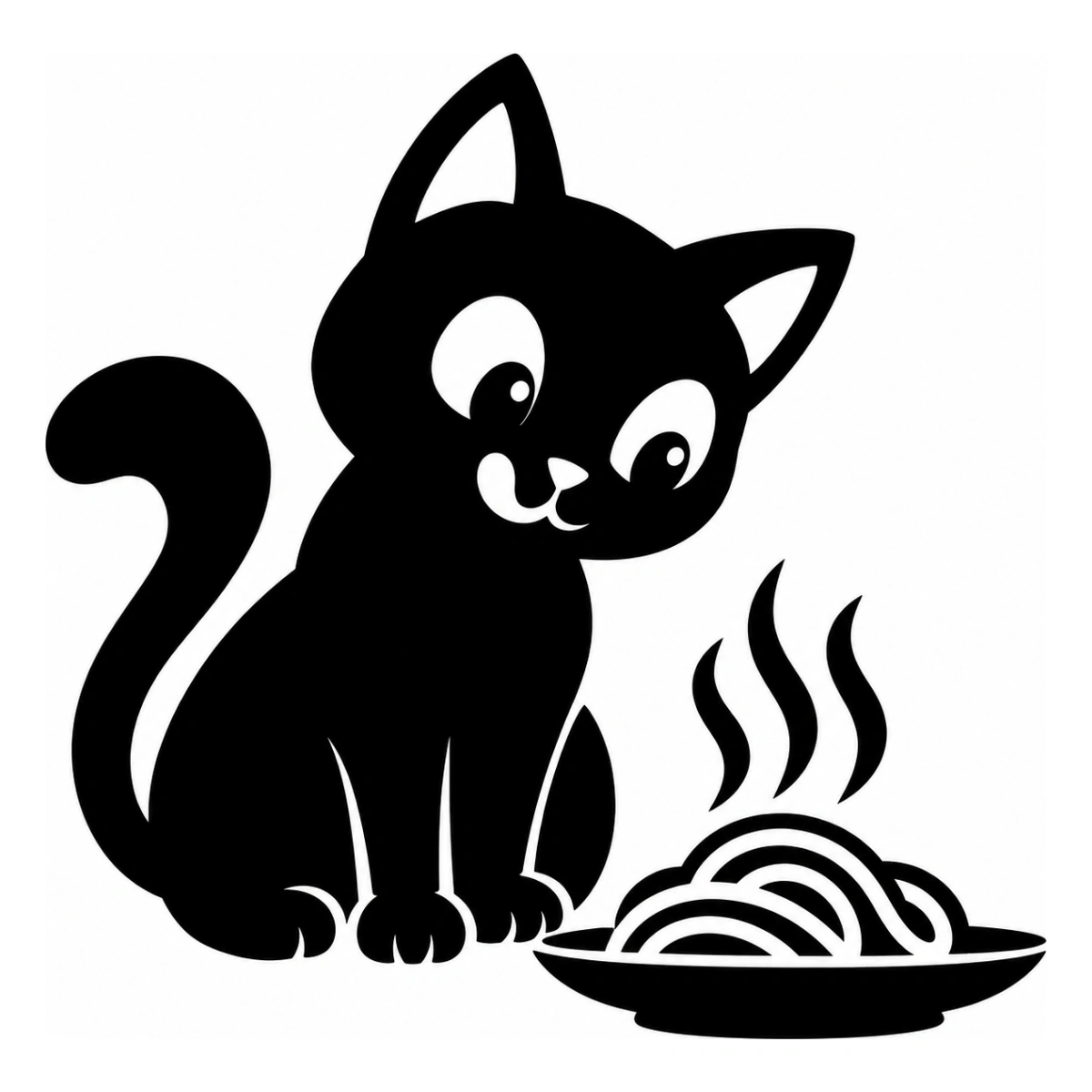 Spaghetti sotto sorveglianza - disegno adesivo gatto nero