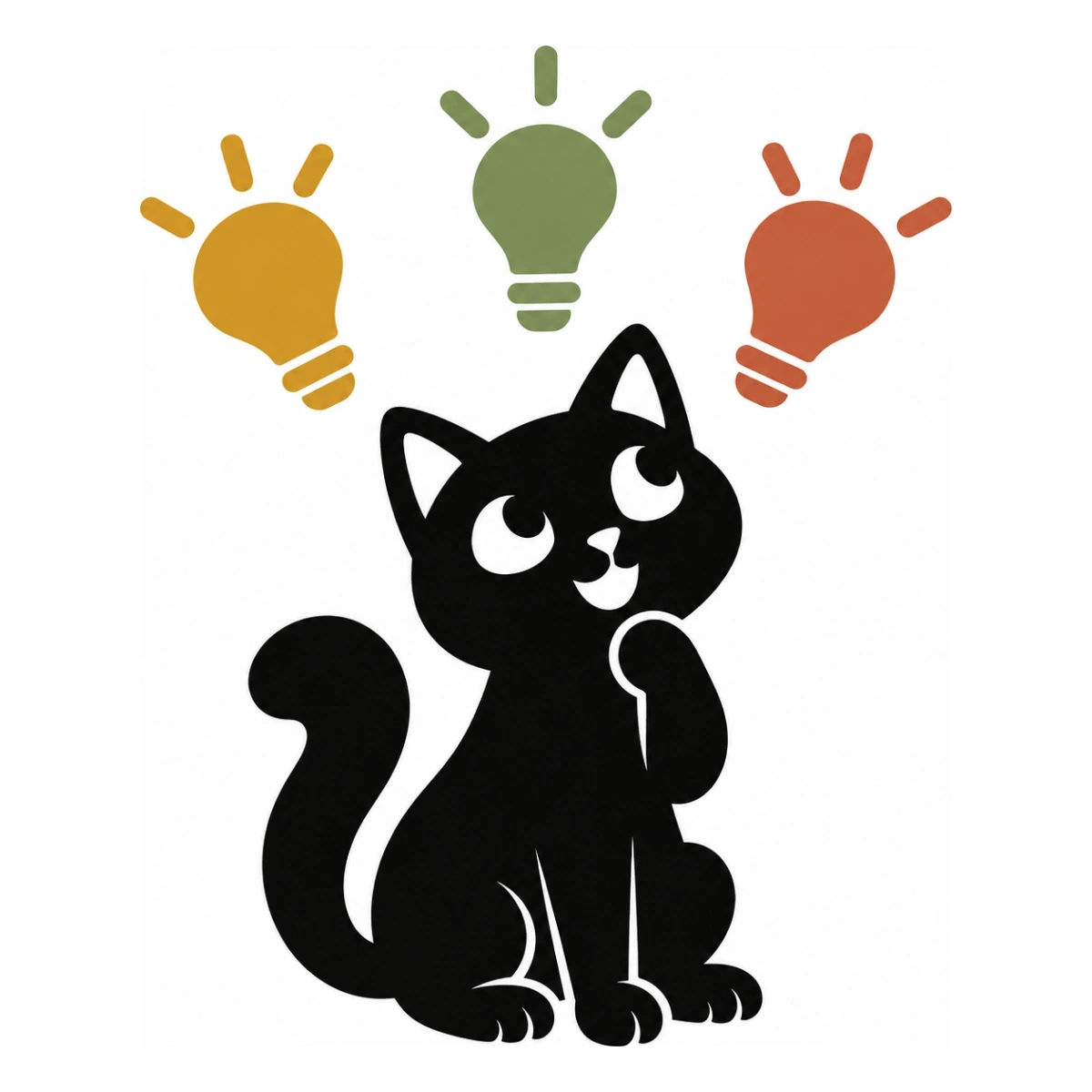 Tre idee sul tavolo - disegno adesivo gatto multicolore a elementi separati