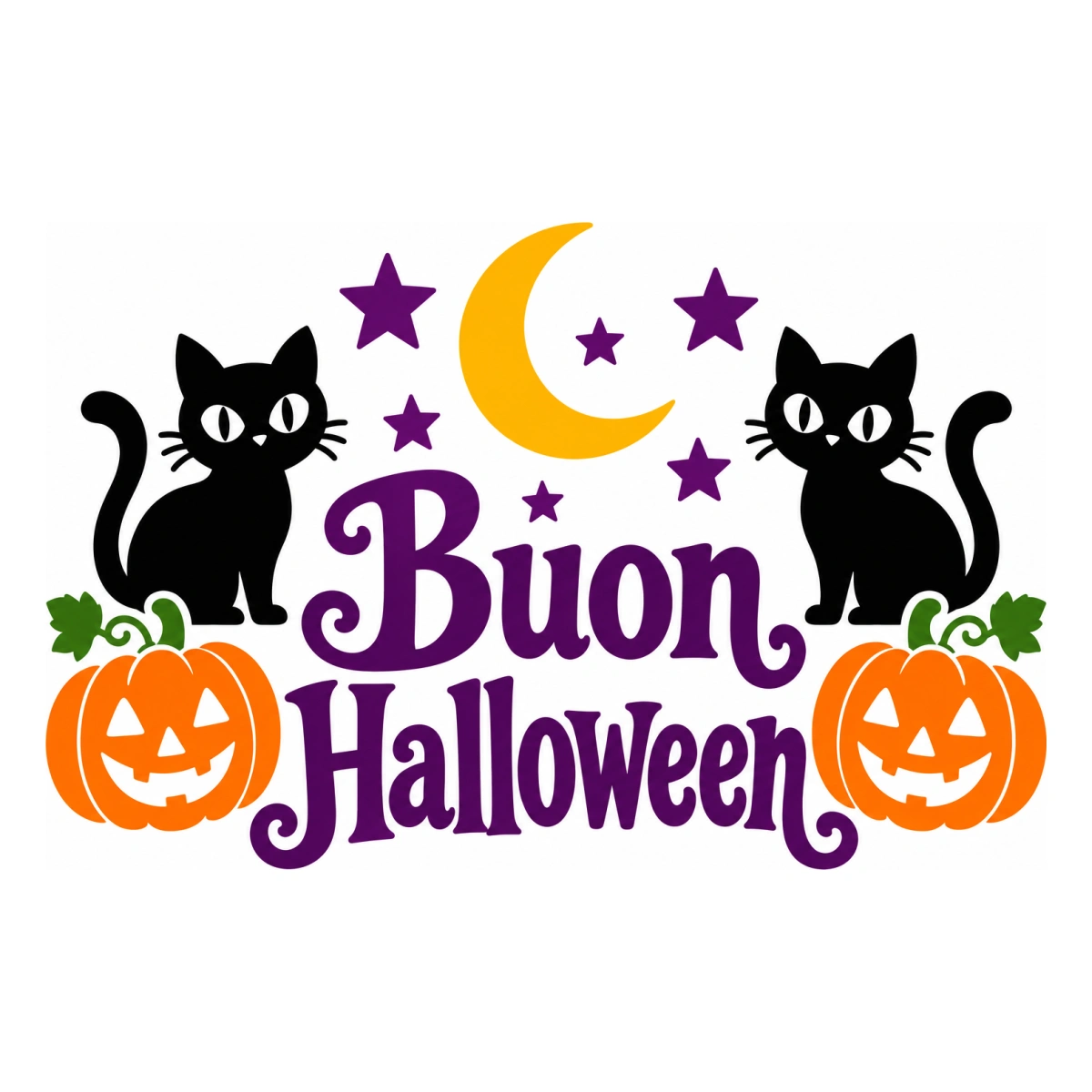 Vetrofania Halloween multicolore - Gatti e zucche