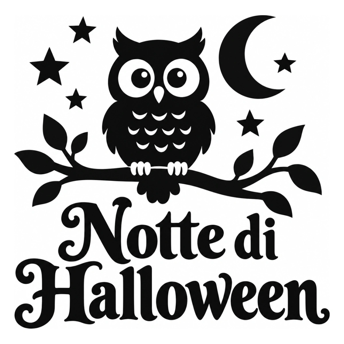 Vetrofania Halloween nera - Gufo e luna