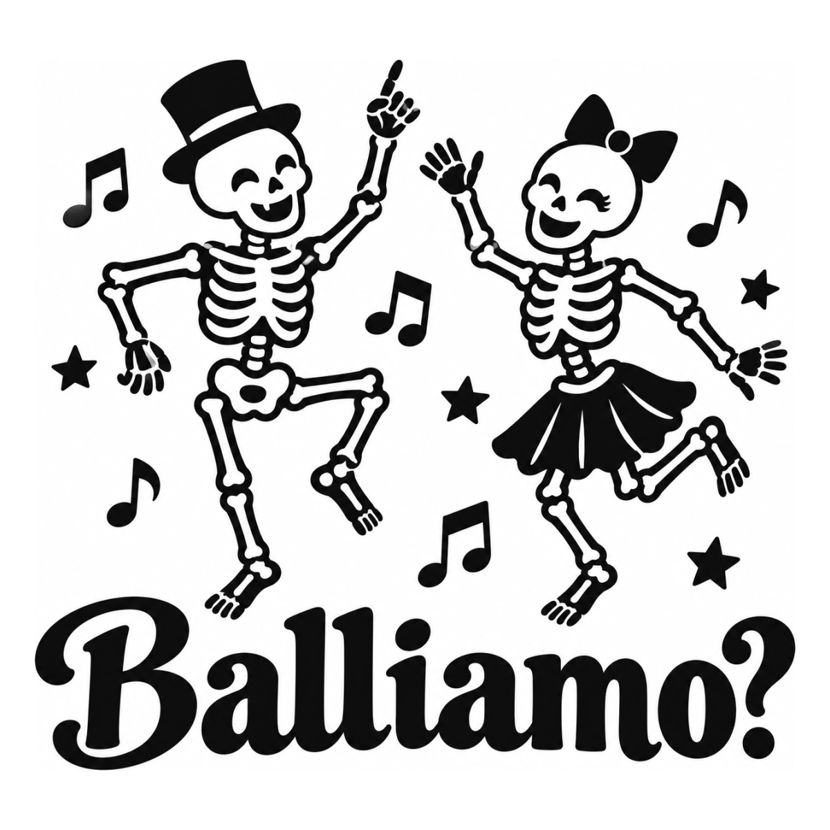 Vetrofania Halloween nera - Scheletri ballerini