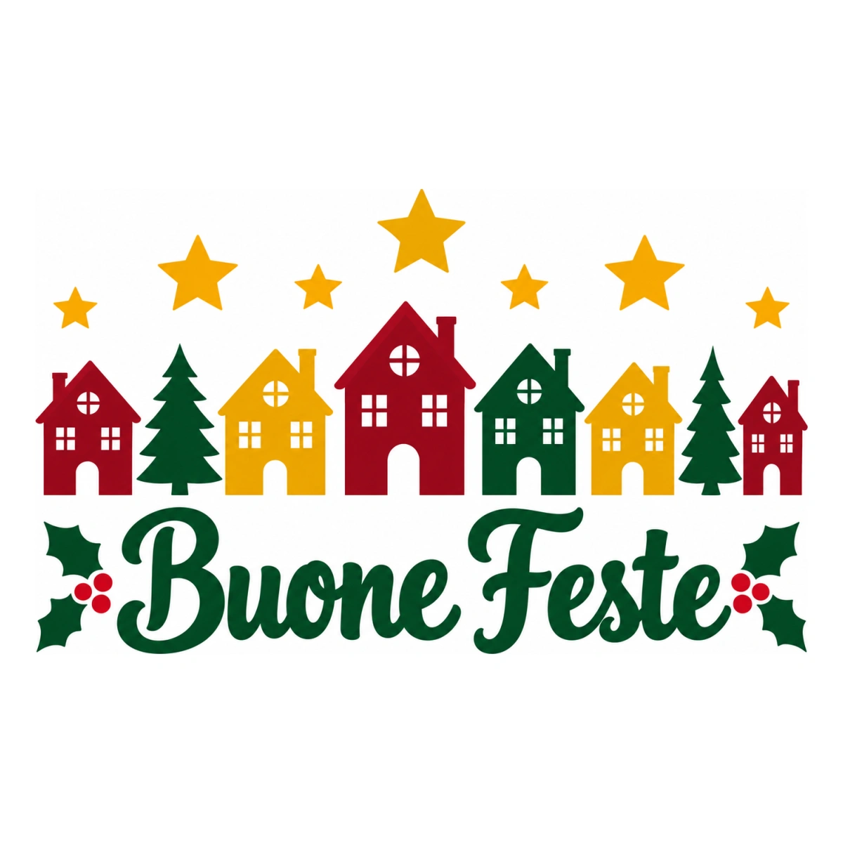Vetrofania Natale multicolore - Villaggio di Natale