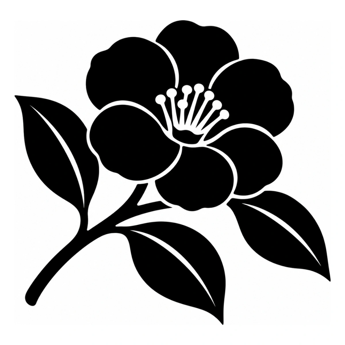 Camelia sul ramo - disegno adesivo monocolore