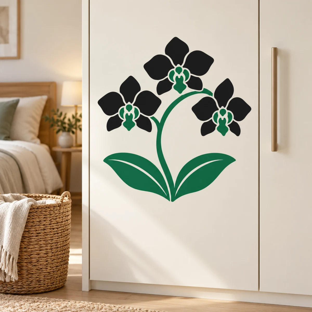 Orchidea essenziale - simulazione su anta liscia di un armadio
