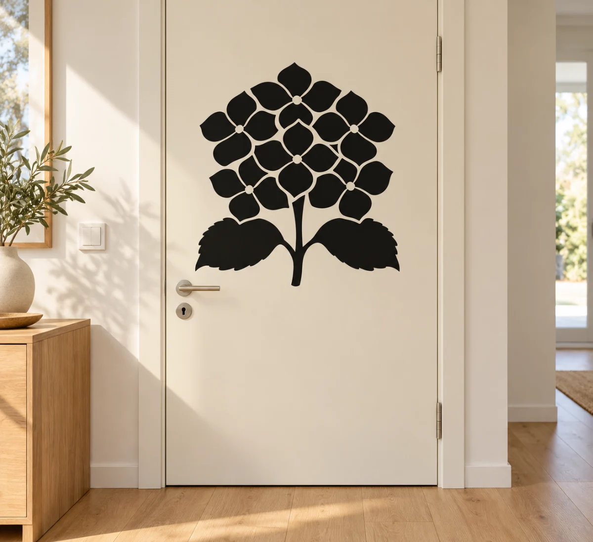 Ortensia essenziale - simulazione su porta interna liscia
