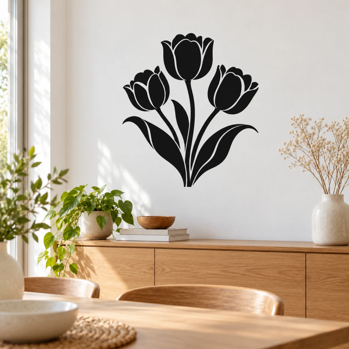 Tulipani in trio - simulazione su parete liscia della zona pranzo