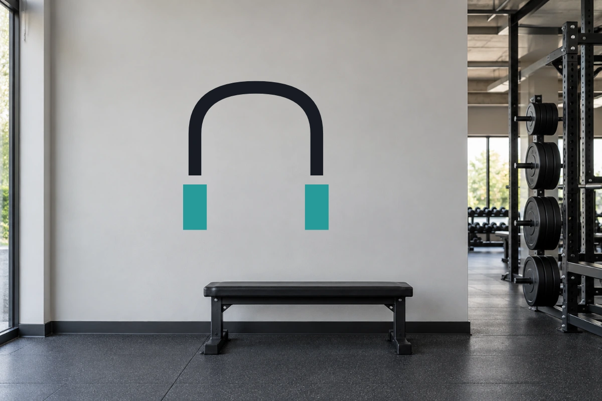 Corda Slancio | Adesivo originale per palestre - simulazione fotografica di posa dello stesso disegno vettoriale, colori e proporzioni fedeli; scala ambientata indicativa